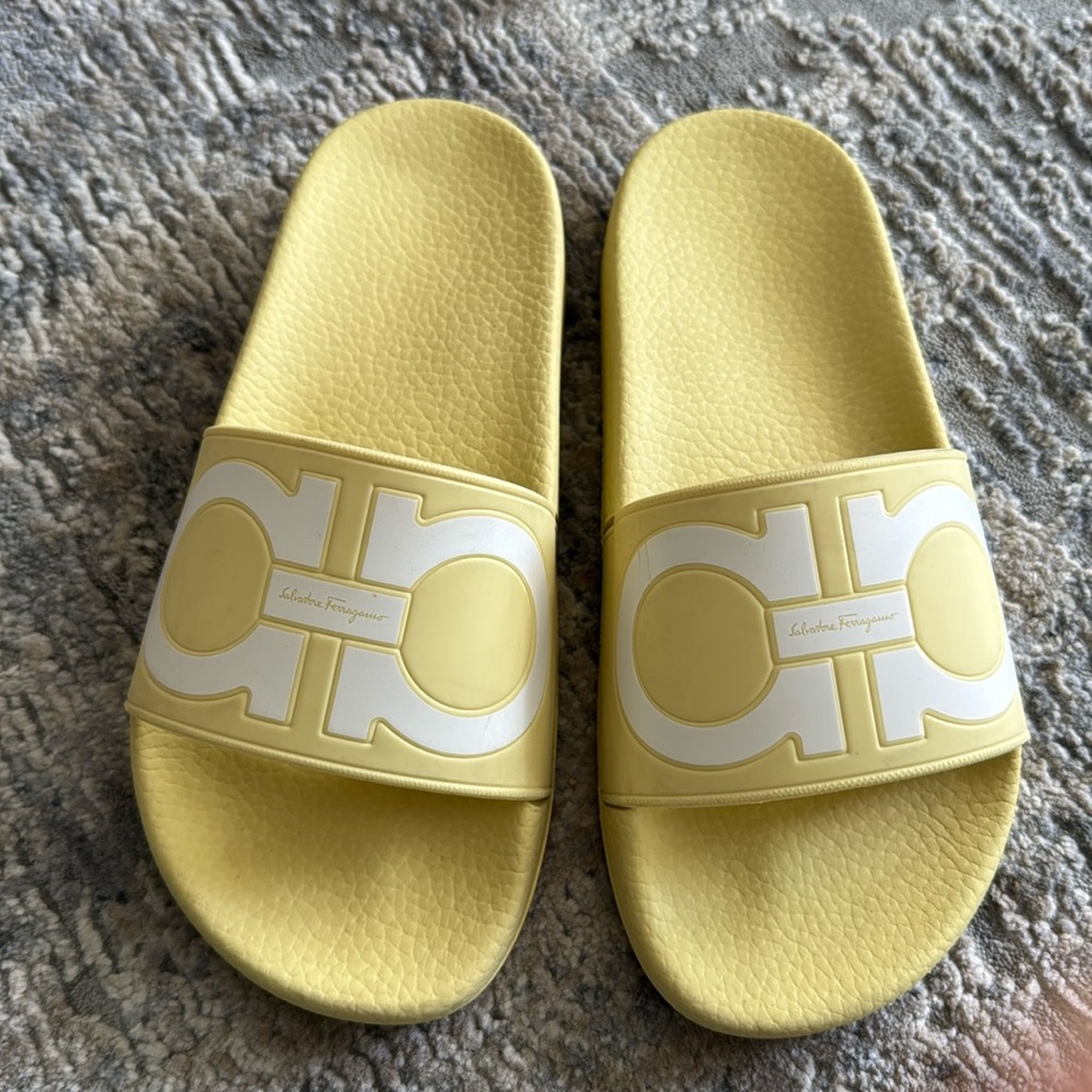 Yellow ferragamo slides